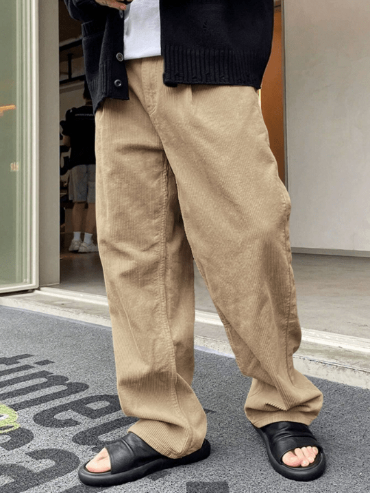 Manfinity Homme Loose - Fit Men's Casual Straight - Leg Pants - Lolli World Marketplace