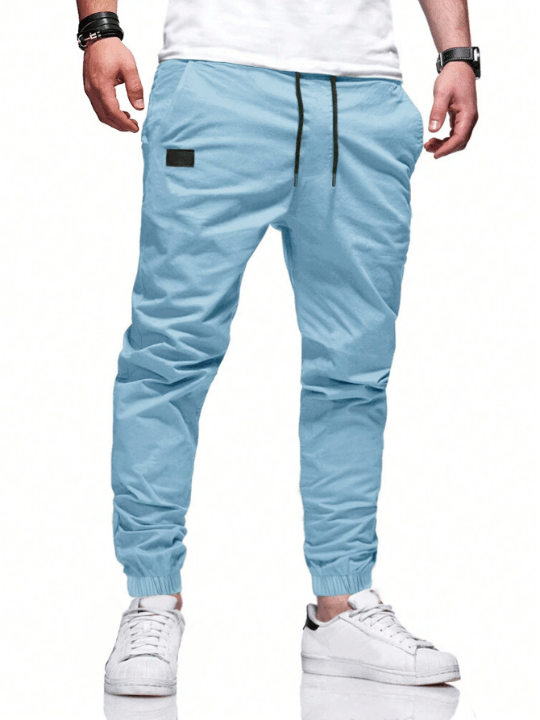 Manfinity Homme Loose Fit Men's Drawstring Waist & Cuffed Patch Pants - Lolli World Marketplace