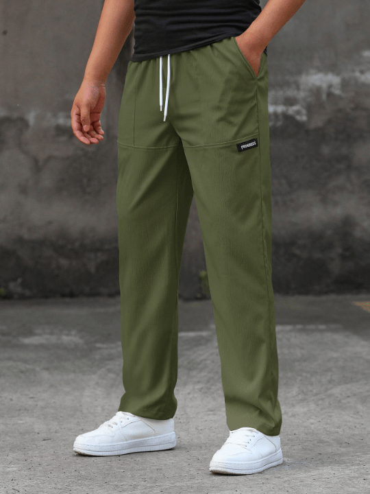 Manfinity Homme Loose Fit Men's Letter Patched Drawstring Waist Straight Leg Pants - Lolli World Marketplace