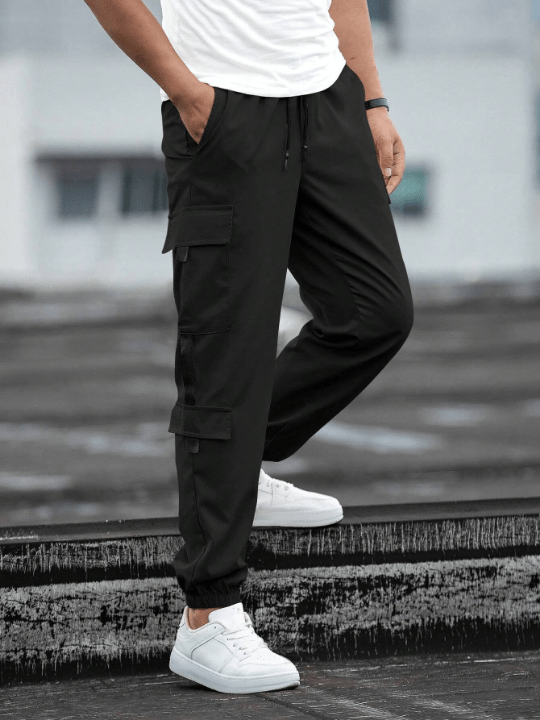 Manfinity Homme Loose Fit Men's Letter Patchwork Cargo Pants With Flap Pockets - Lolli World Marketplace