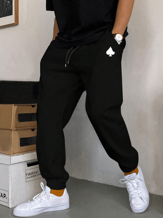 Manfinity Homme Loose Fit Men's Playing Card Printed Sweatpants With Drawstring Waist - Lolli World Marketplace
