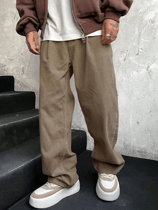 Manfinity Homme Loose - Fit Men's Slant Pocket Straight - Leg Pants - Lolli World Marketplace