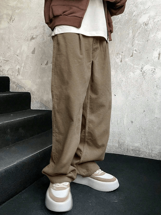 Manfinity Homme Loose - Fit Men's Slant Pocket Straight - Leg Pants - Lolli World Marketplace