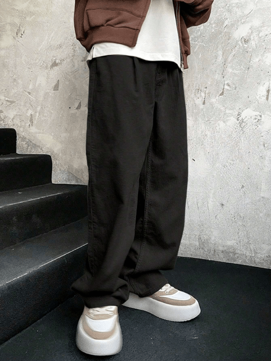 Manfinity Homme Loose - Fit Men's Solid Color Straight Leg Pants With Slant Pockets - Lolli World Marketplace