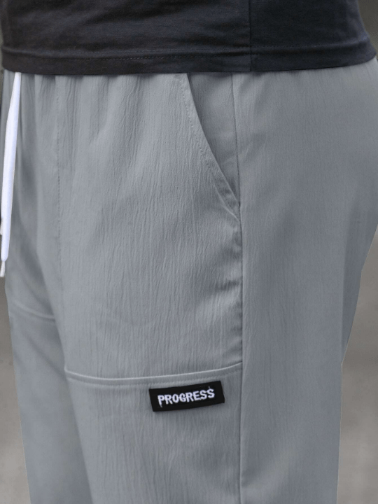 Manfinity Homme Loose - Fit Men's Straight Leg Pants With Drawstring Waist And Letter Patch Design - Lolli World Marketplace