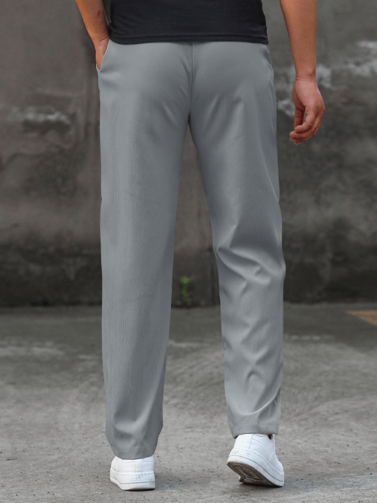 Manfinity Homme Loose - Fit Men's Straight Leg Pants With Drawstring Waist And Letter Patch Design - Lolli World Marketplace