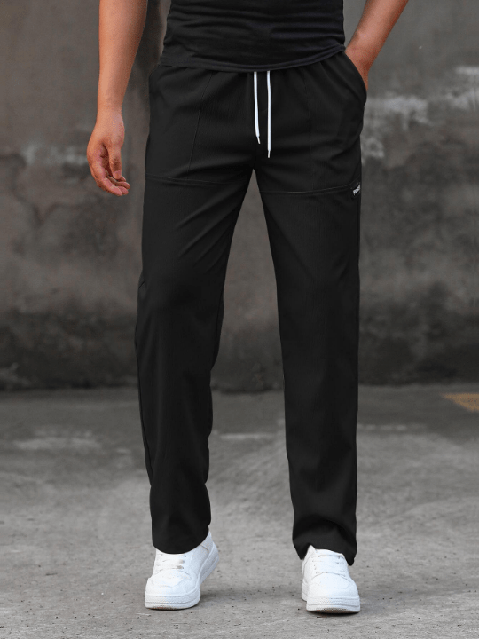 Manfinity Homme Loose Fit Men's Straight Leg Pants With Letter And Drawstring Detail - Lolli World Marketplace