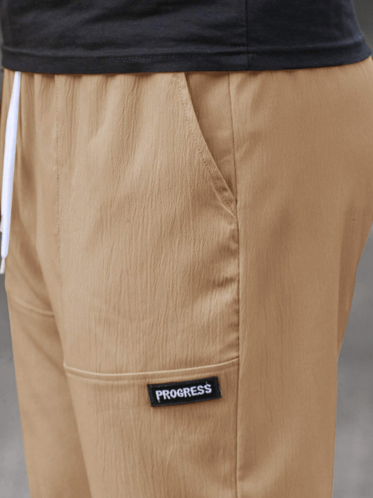 Manfinity Homme Loose - Fit Men's Straight - Leg Pants With Letter Patches And Drawstring Waist - Lolli World Marketplace