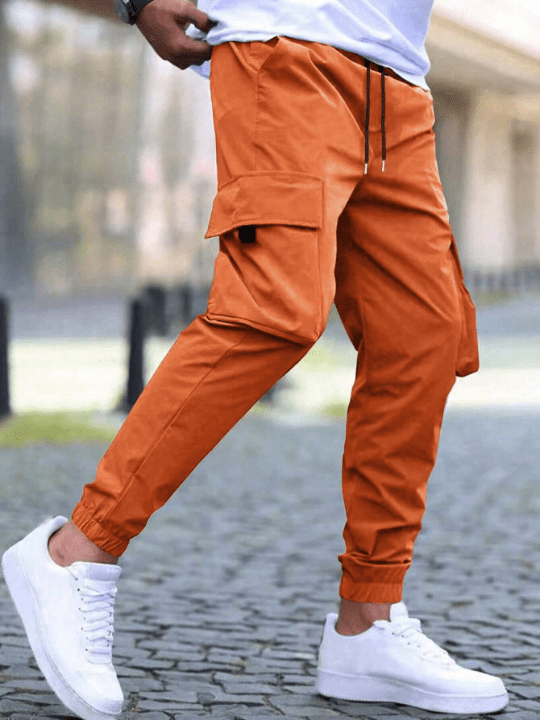 Manfinity Homme Loose Fitting Men's Cargo Pants With Flap Pockets And Drawstring Waist - Lolli World Marketplace