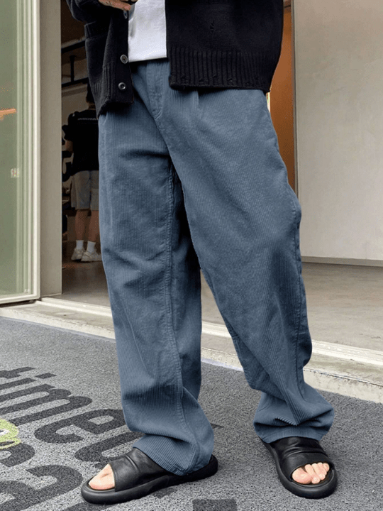Manfinity Homme Loose - Fitting Men's Casual Straight - Leg Long Pants - Lolli World Marketplace