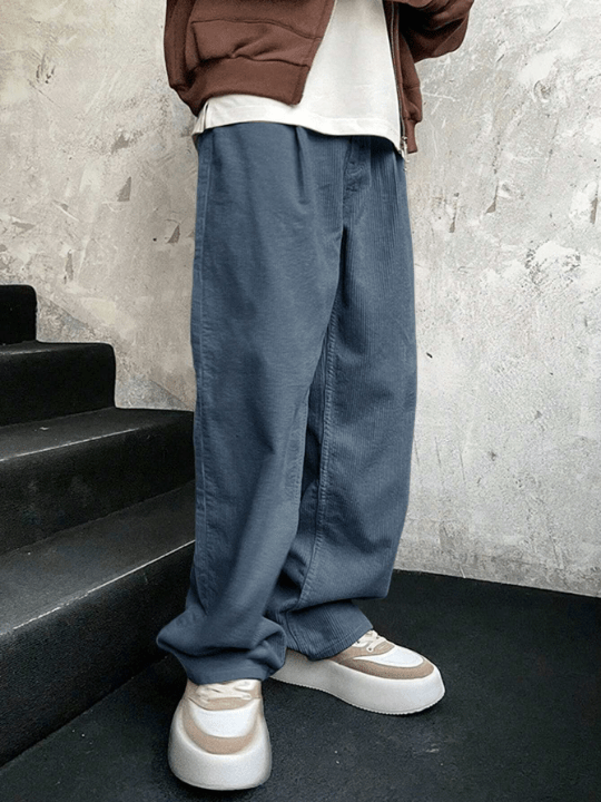 Manfinity Homme Loose - Fitting Men's Casual Straight - Leg Long Pants - Lolli World Marketplace