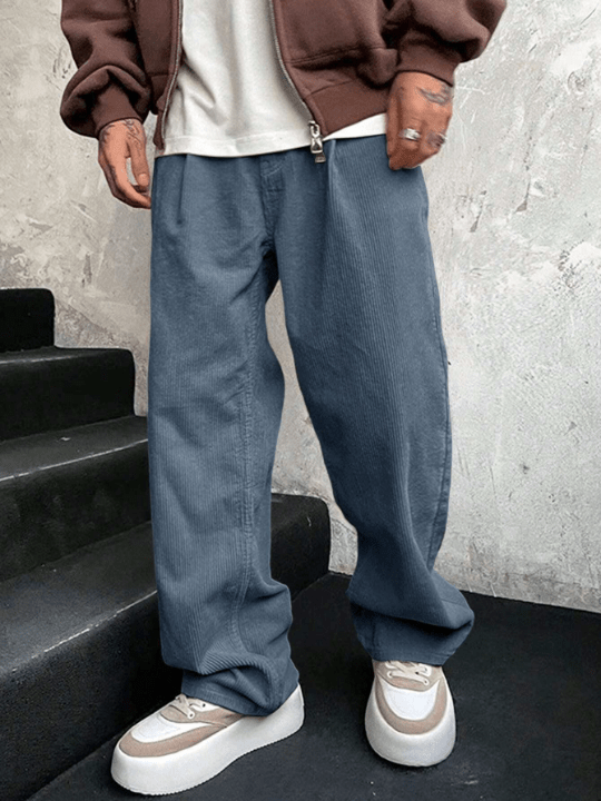 Manfinity Homme Loose - Fitting Men's Casual Straight - Leg Long Pants - Lolli World Marketplace
