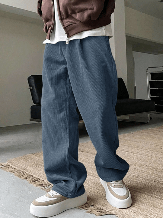 Manfinity Homme Loose - Fitting Men's Casual Straight - Leg Long Pants - Lolli World Marketplace