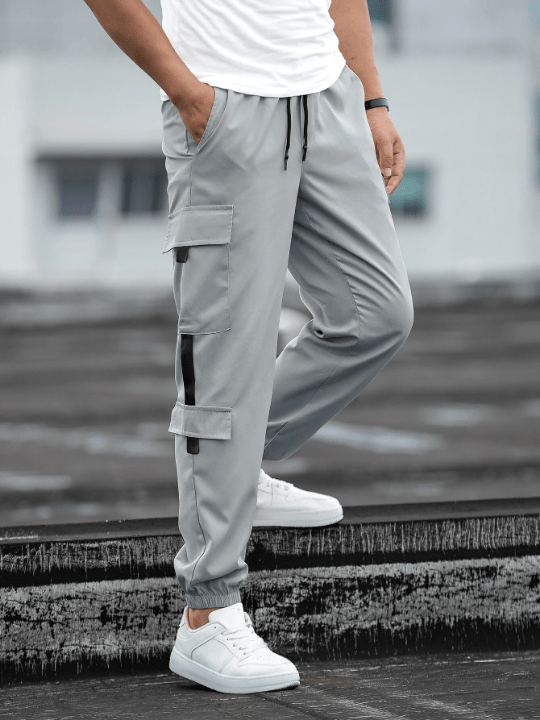 Manfinity Homme Loose - Fitting Men's Patch Design Drawstring Waist Cargo Pants - Lolli World Marketplace