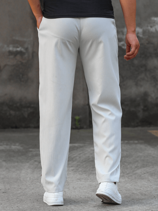 Manfinity Homme Loose - Fitting Men's Straight Leg Pants With Drawstring Waist, Letter Embellished - Lolli World Marketplace