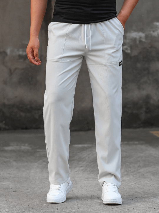 Manfinity Homme Loose - Fitting Men's Straight Leg Pants With Drawstring Waist, Letter Embellished - Lolli World Marketplace