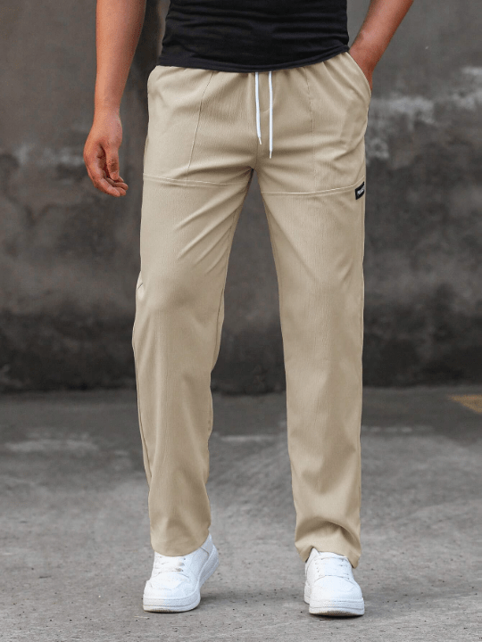 Manfinity Homme Loose Men's Letter Patch Detail Drawstring Waist Straight Leg Pants - Lolli World Marketplace