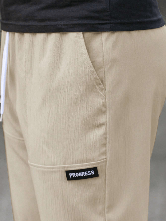 Manfinity Homme Loose Men's Letter Patch Detail Drawstring Waist Straight Leg Pants - Lolli World Marketplace