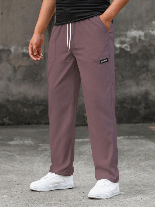 Manfinity Homme Loose Men's Letter Patched Drawstring Waist Straight Leg Pants - Lolli World Marketplace