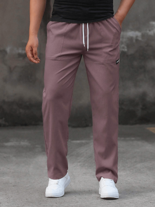 Manfinity Homme Loose Men's Letter Patched Drawstring Waist Straight Leg Pants - Lolli World Marketplace