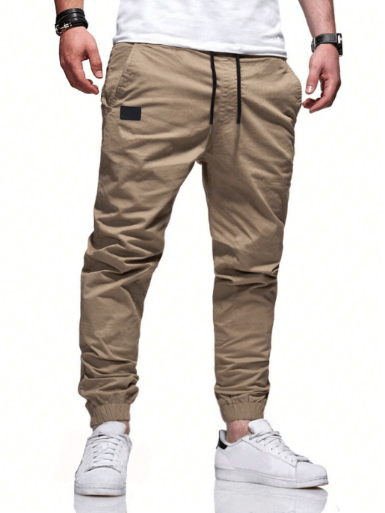 Manfinity Homme Loose Men's Pocket Patched Drawstring Waist Slant Pocket Pants - Lolli World Marketplace