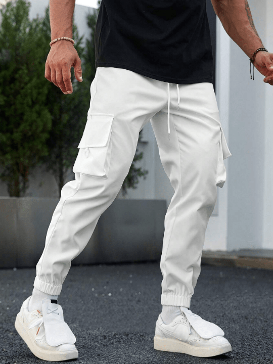 Manfinity Homme Men Flap Pocket Side Drawstring Waist Cargo Pants - Lolli World Marketplace
