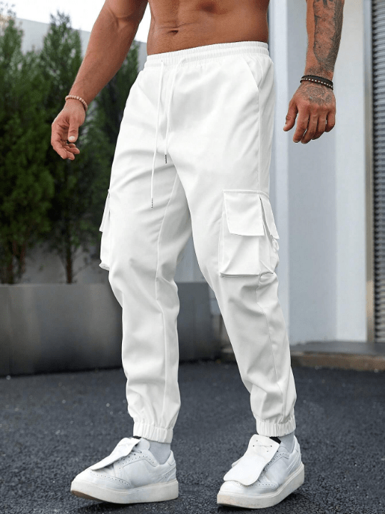 Manfinity Homme Men Flap Pocket Side Drawstring Waist Cargo Pants - Lolli World Marketplace