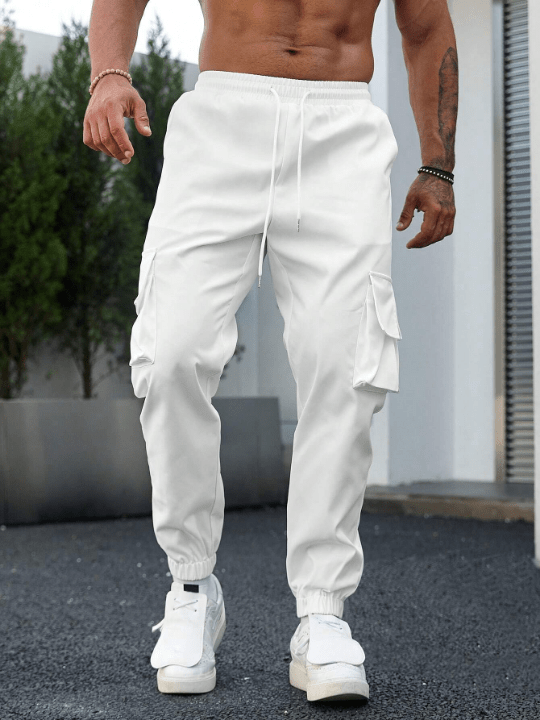 Manfinity Homme Men Flap Pocket Side Drawstring Waist Cargo Pants - Lolli World Marketplace