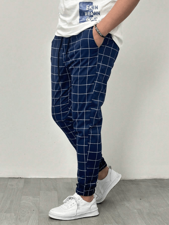 Manfinity Homme Men Grid Print Drawstring Waist Pants - Lolli World Marketplace