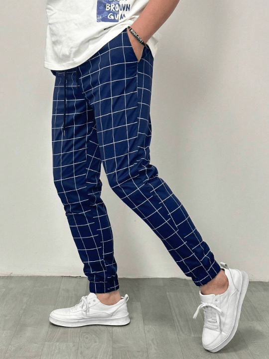 Manfinity Homme Men Grid Print Drawstring Waist Pants - Lolli World Marketplace