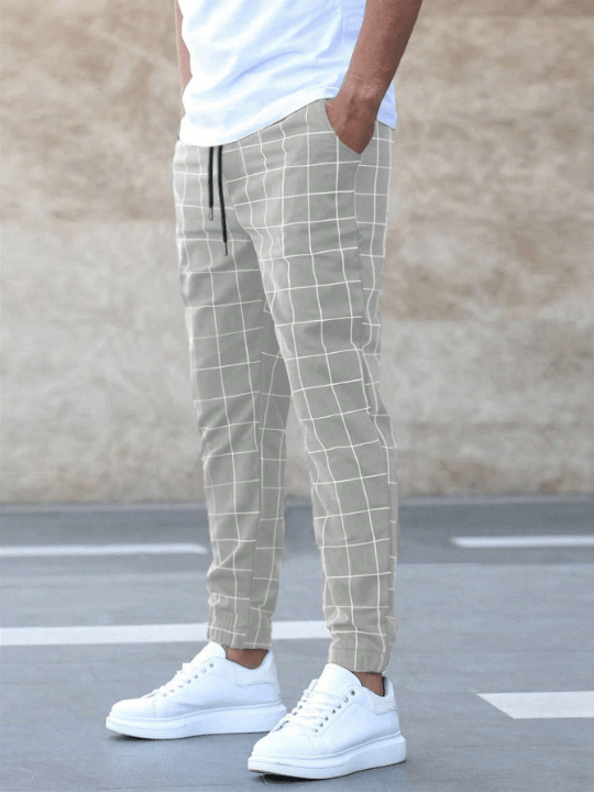 Manfinity Homme Men Grid Print Drawstring Waist Pants - Lolli World Marketplace