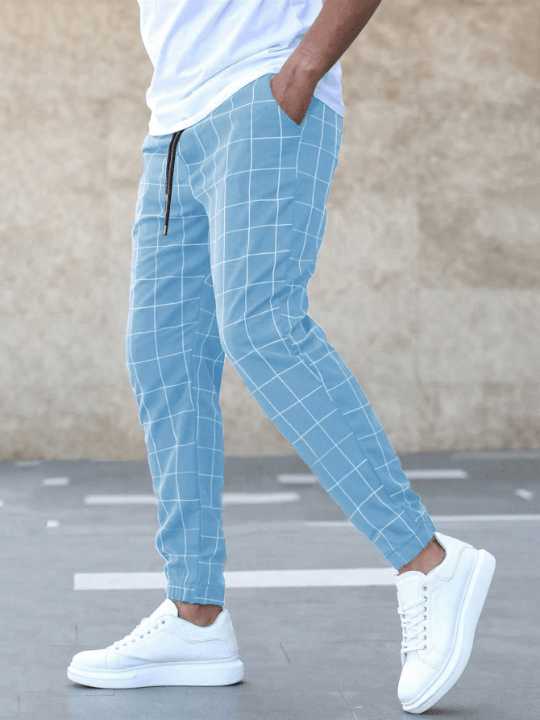 Manfinity Homme Men Grid Print Drawstring Waist Pants - Lolli World Marketplace