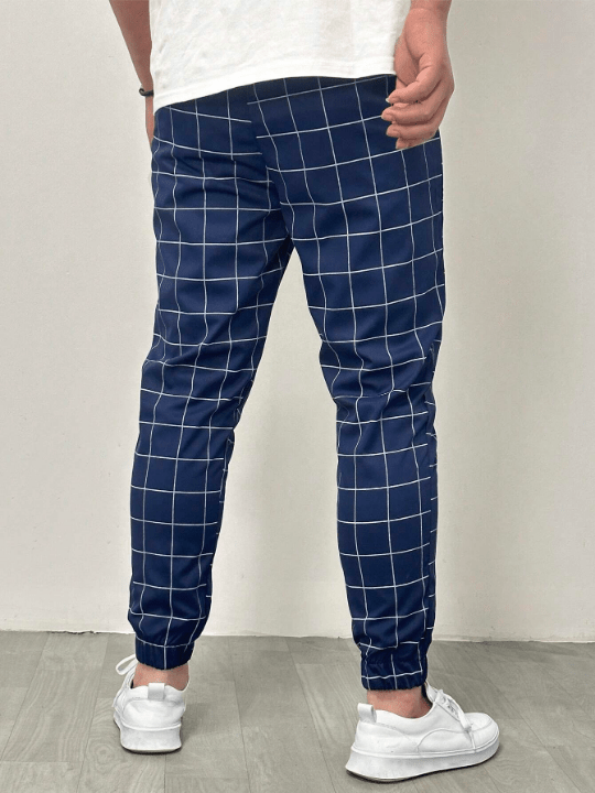 Manfinity Homme Men Grid Print Drawstring Waist Pants - Lolli World Marketplace