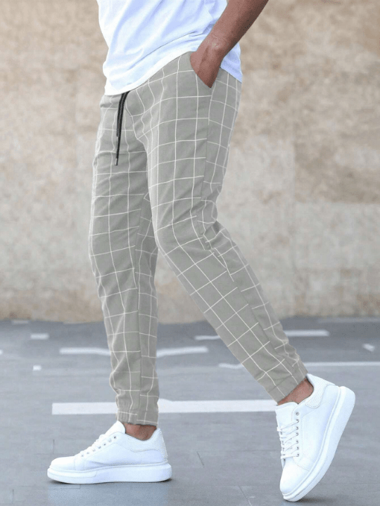 Manfinity Homme Men Grid Print Drawstring Waist Pants - Lolli World Marketplace