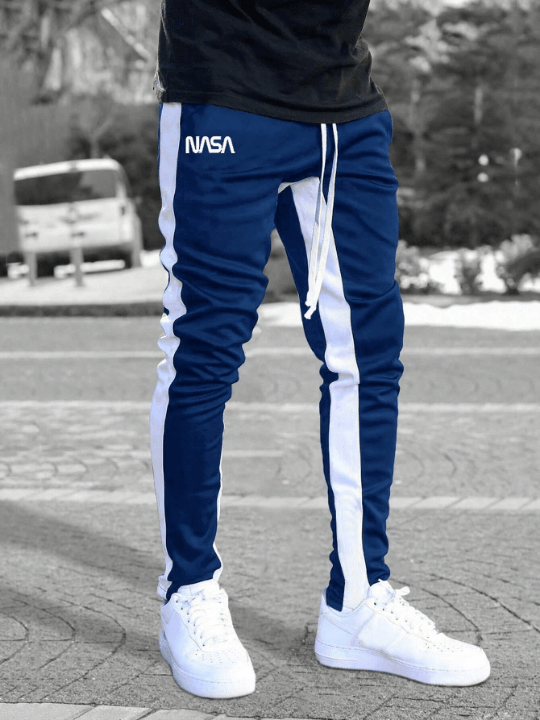 Manfinity Homme Men Letter Graphic Contrast Side Seam Drawstring Waist Sweatpants - Lolli World Marketplace