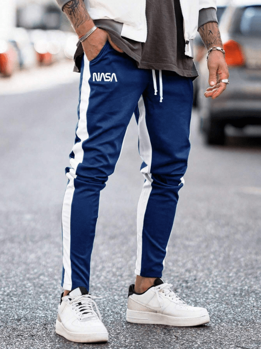 Manfinity Homme Men Letter Graphic Contrast Side Seam Drawstring Waist Sweatpants - Lolli World Marketplace