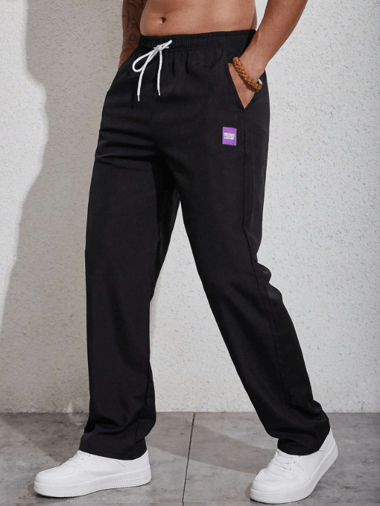 Manfinity Homme Men Letter Patched Detail Drawstring Waist Pants - Lolli World Marketplace