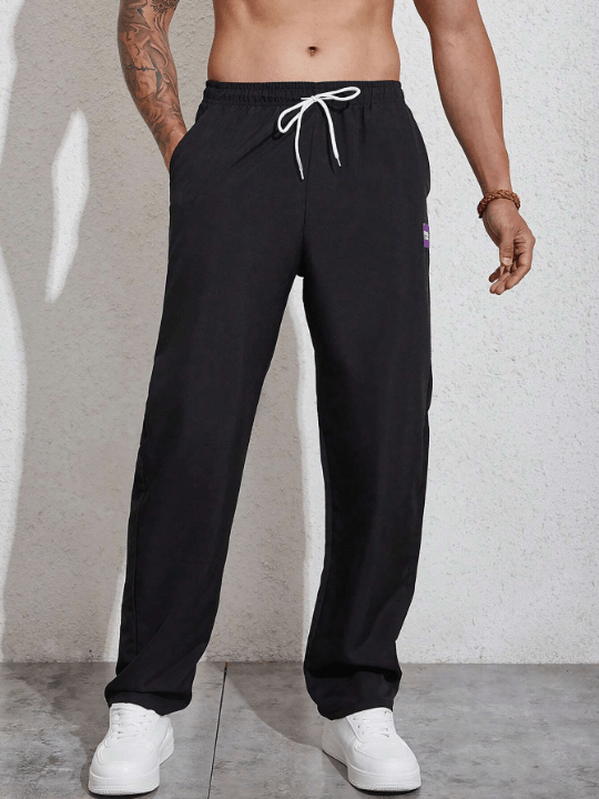 Manfinity Homme Men Letter Patched Detail Drawstring Waist Pants - Lolli World Marketplace