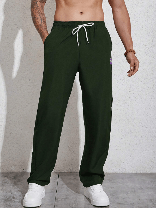 Manfinity Homme Men Letter Patched Detail Drawstring Waist Pants - Lolli World Marketplace