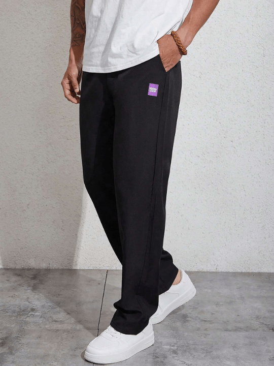 Manfinity Homme Men Letter Patched Detail Drawstring Waist Pants - Lolli World Marketplace
