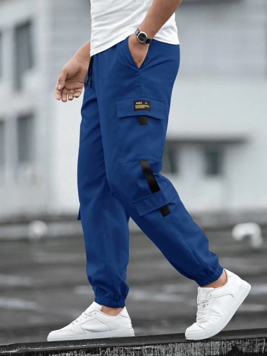 Manfinity Homme Men Patch Detail Drawstring Waist Cargo Pants - Lolli World Marketplace