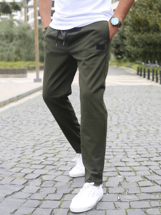 Manfinity Homme Men Patched Detail Drawstring Waist Pants - Lolli World Marketplace
