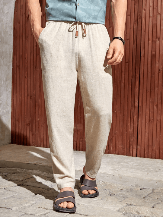 Manfinity Homme Men Solid Drawstring Waist Pants - Lolli World Marketplace