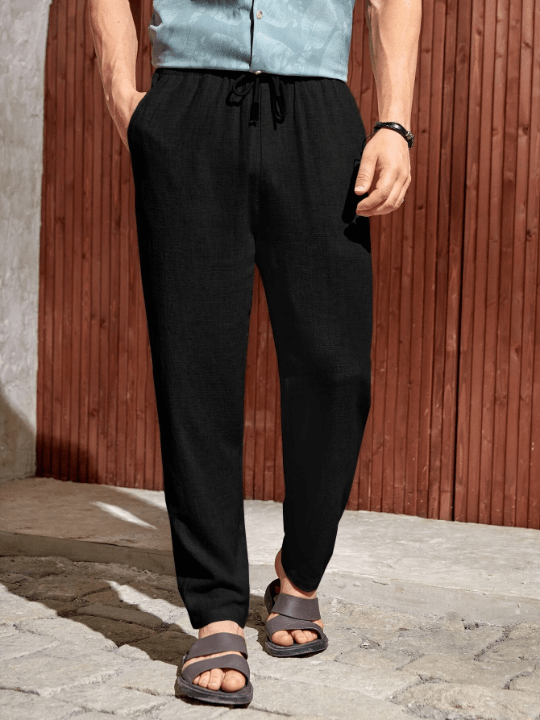 Manfinity Homme Men Solid Drawstring Waist Pants - Lolli World Marketplace