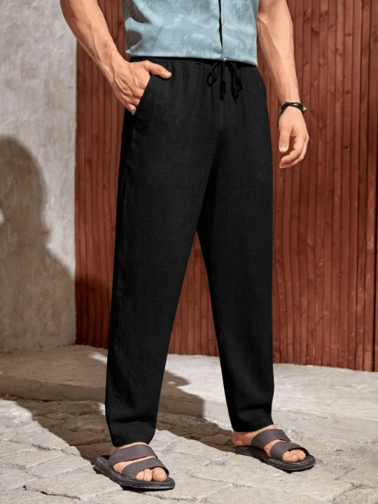 Manfinity Homme Men Solid Drawstring Waist Pants - Lolli World Marketplace