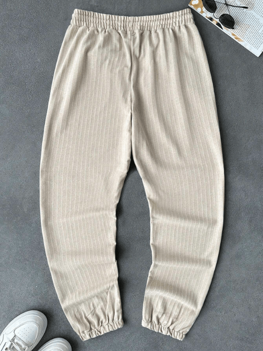 Manfinity Homme Men's Casual Striped Elastic Waist & Cuffed Drawstring Pants - Lolli World Marketplace