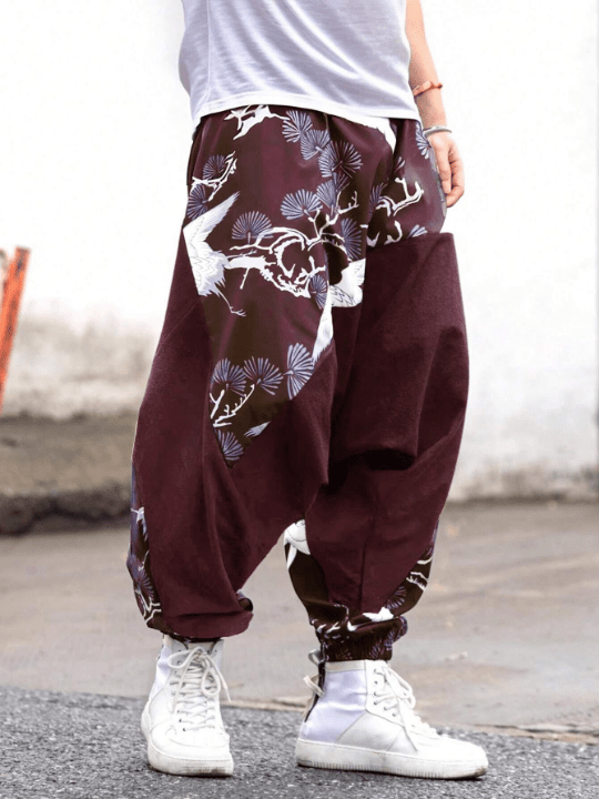 Manfinity Homme Men's Crane Print Harem Pants - Lolli World Marketplace