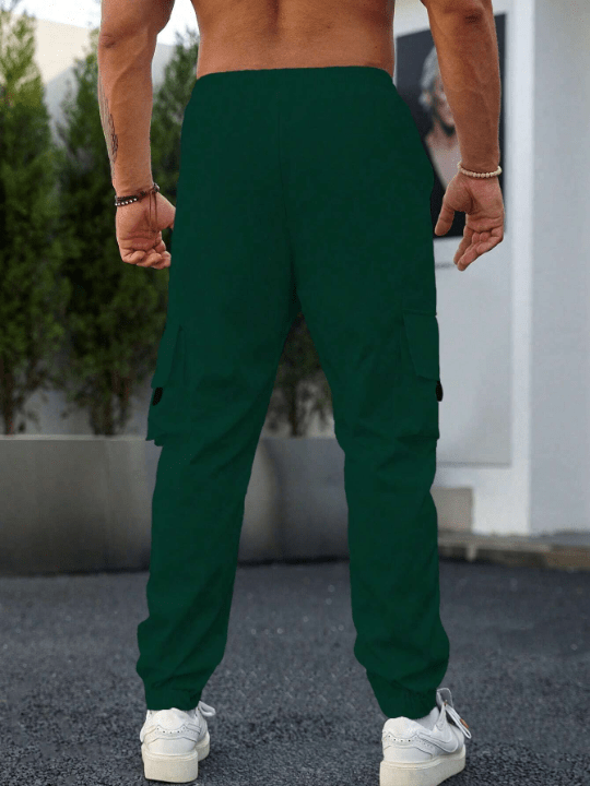 Manfinity Homme Men's Drawstring Waist Cargo Pants With Pockets And Elastic Hem - Lolli World Marketplace