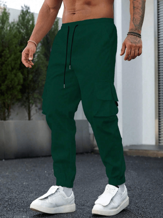 Manfinity Homme Men's Drawstring Waist Cargo Pants With Pockets And Elastic Hem - Lolli World Marketplace