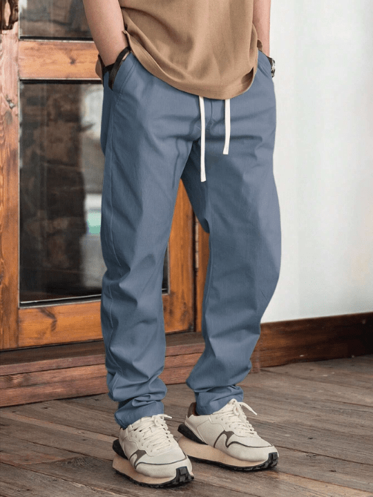 Manfinity Homme Men's Elastic Waistband Drawstring Casual Straight Pants - Lolli World Marketplace